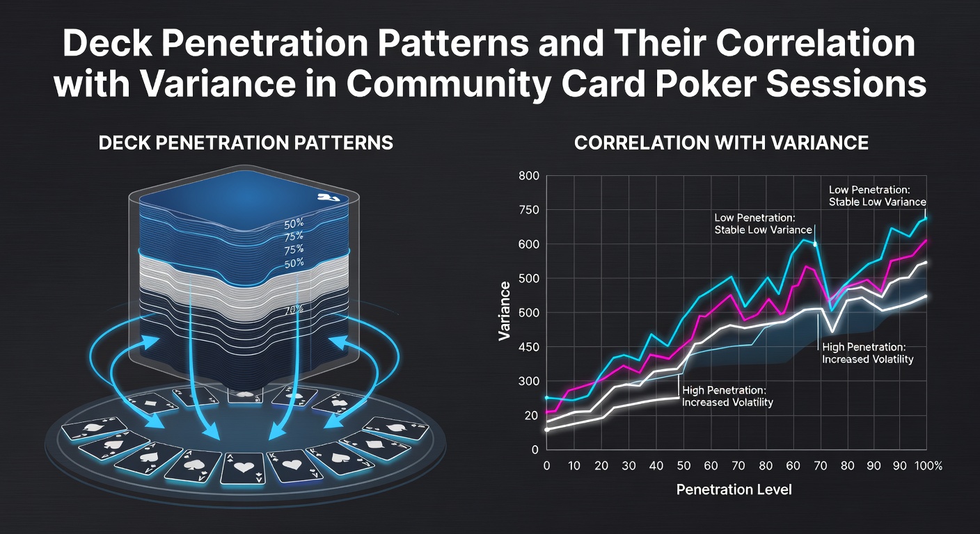 Darstellung von Deck-Penetration-Mustern in einem Poker-Tisch mit Kartenstapel und Community-Cards