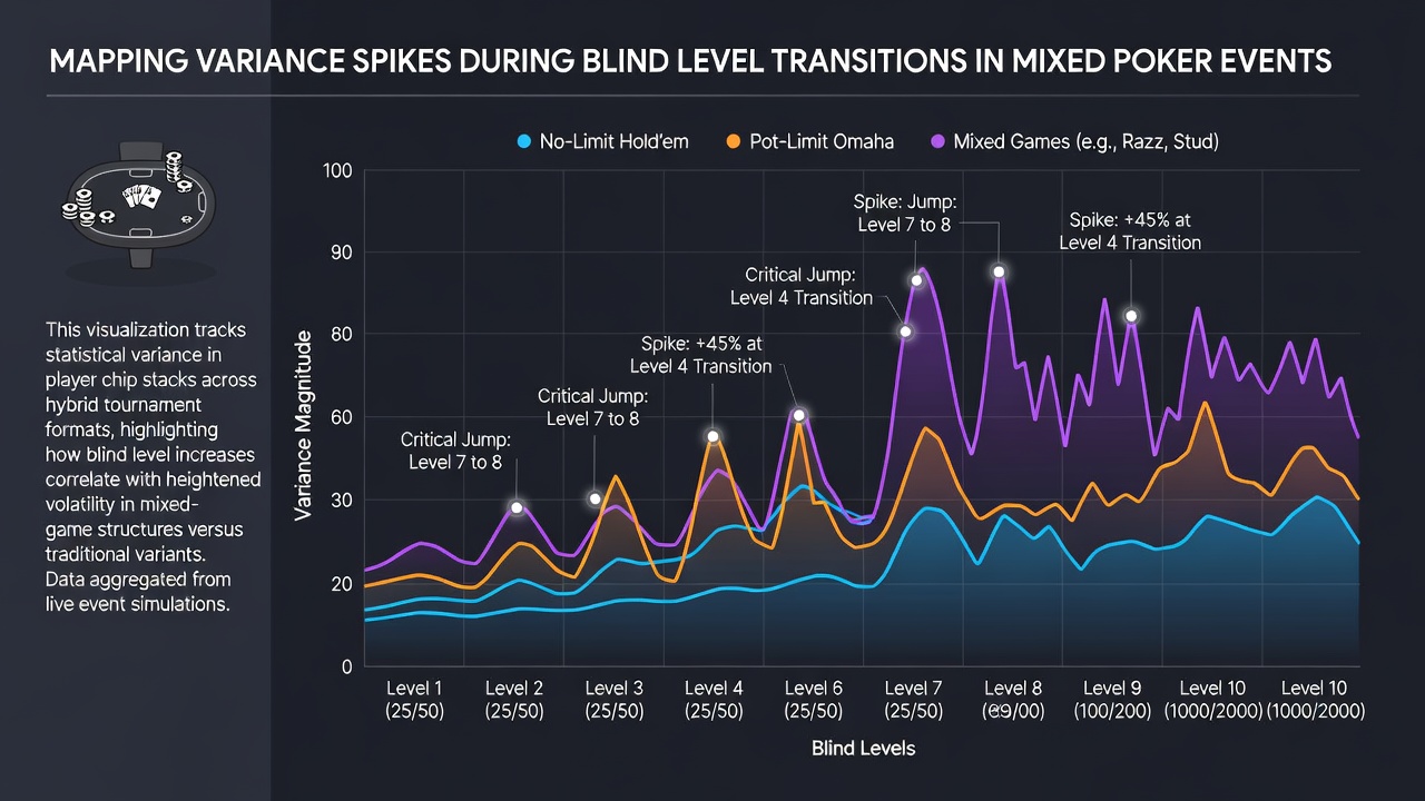 Heatmap der Varianzverteilung über verschiedene Blind-Level in Mixed-Poker-Events