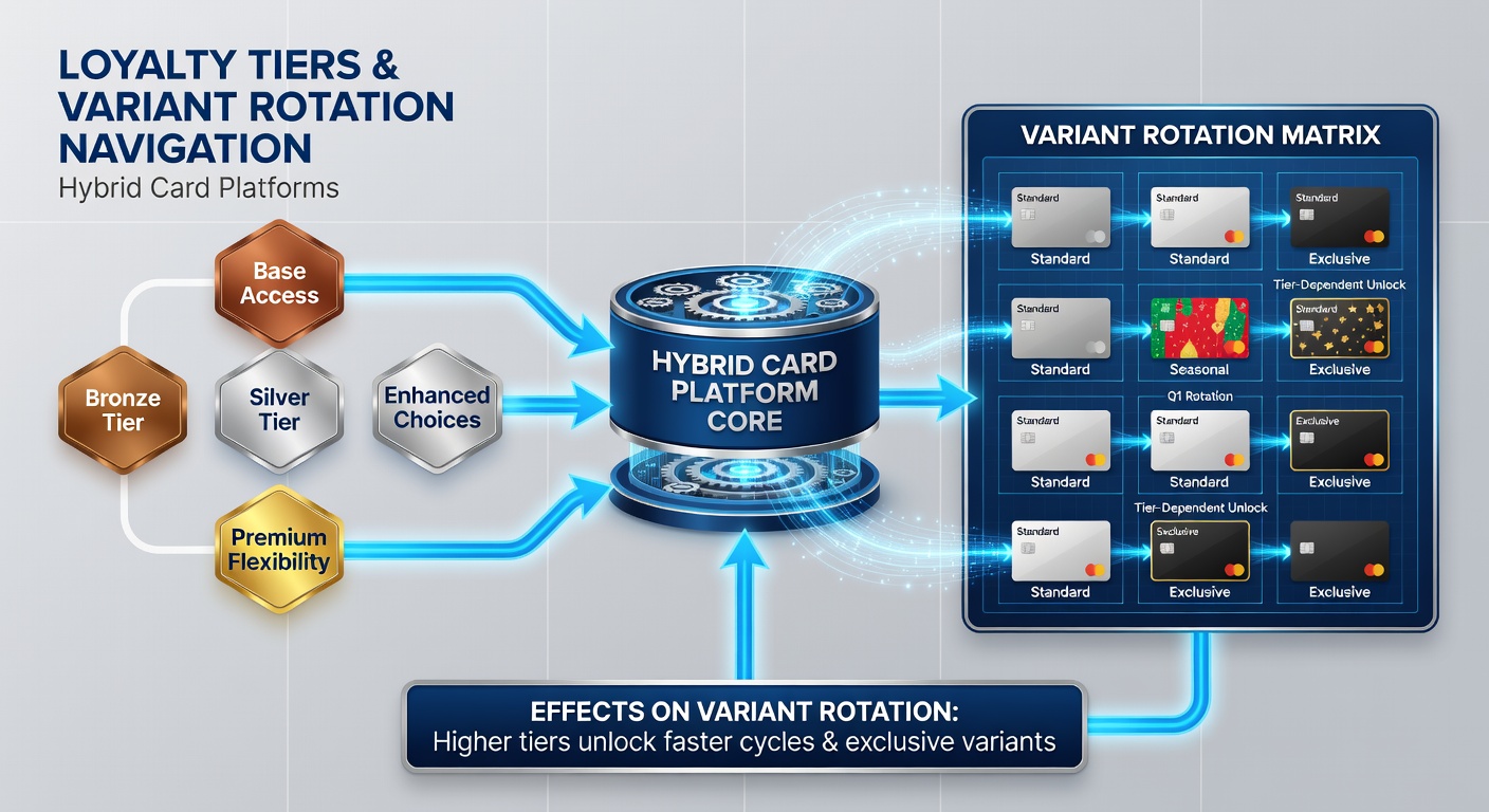 Illustration der Variantenrotation mit Fokus auf Loyalitätsstufen und hybride Plattform-Elemente