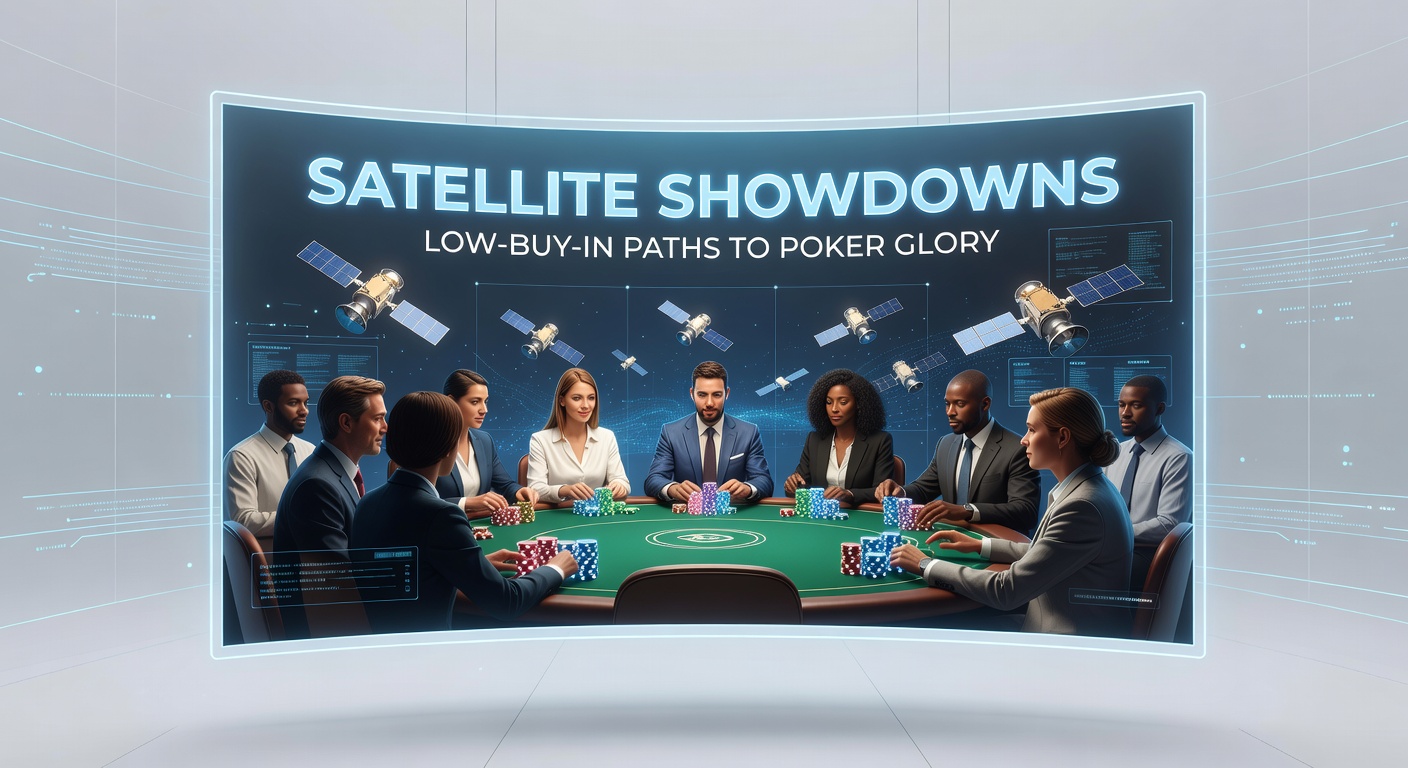 Ein intensives Poker-Satelliten-Turnier mit Spielern am Tisch, Chips im Einsatz und Spannung in der Luft